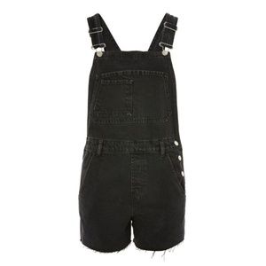 Topshop Denim Black Short Overalls